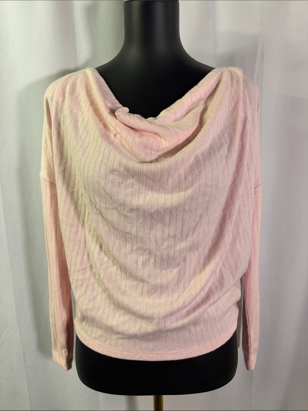NWT LOFT Pink Ribbed Knit Long Sleeve Cowl Neck Top